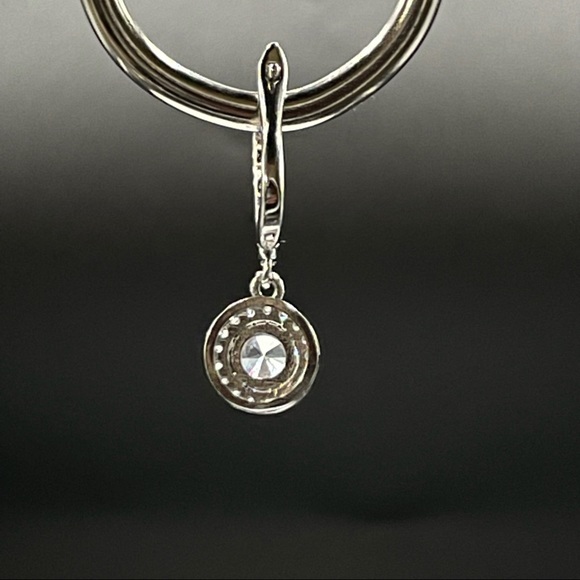 925 Sterling Silver‎ Diamond Halo Dangle Earrings - Picture 8 of 12